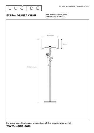 Lampa podłogowa Lucide EXTRAVAGANZA CHIMP 10702/81/30 czarny/złoty