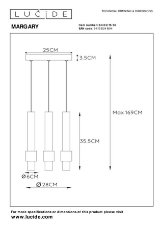 Lampa wisząca Lucide MARGARY 24402/15/30 czarny