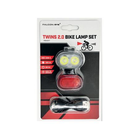 Zestaw lamp rowerowych Falcon Eye TWINS 2.0 120lm + 20lm 