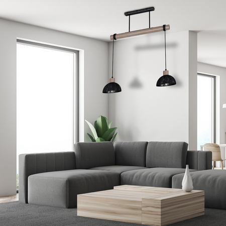 Milagro Lampa wisząca ERIK Sawn black/Patinated wood 2XE27 MLP7639 PRZECIERANY CZARNY / DREWNO PATYNOWANE
