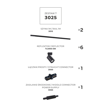 Zestaw szynowy Zuma Line 3025 ZESTAW 7 SZYNOPRZEWODY BLACK JEDNOOBWODOWY