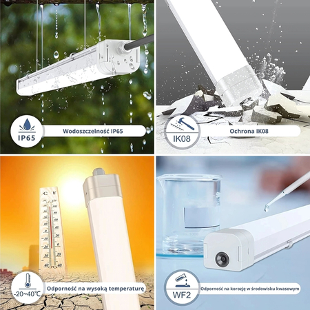 Lampa liniowa hermetyczna LED Greenie Senso+ 60W 140lm/W typu Triproof z czujnikiem mikrofalowym