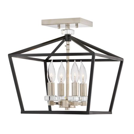 Średnia lampa wisząca / Półplafon Stinson - 4 źródła światła - Czarny / Polerowany nikiel Quintiesse QN-STINSON-4P-M-BK
