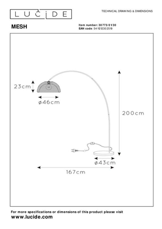 Lampa podłogowa Lucide MESH 30773/01/30 czarny
