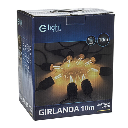 Eko-Light GIRLANDA 10 METRÓW Z ŻARÓWKĄ FILAMENTOWĄ 10x1,5W EKO6925 CZARNY