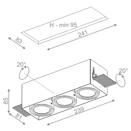 Lampa wpuszczana AQForm Squares 50 x 3 LED 230V Trimless Recessed Biały Struktura