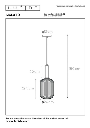 Lampa wisząca Lucide MALOTO 45386/20/62 złoty