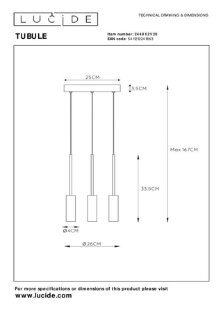Lampa wisząca Lucide TUBULE 24401/21/30 czarny