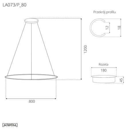 Lampa wisząca Ledowe Okręgi No.1 80cm 2700k czarna ściemnialna Design