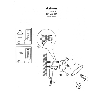 Kinkiet Astama 1xE27 złoty LP-1122/1W GD