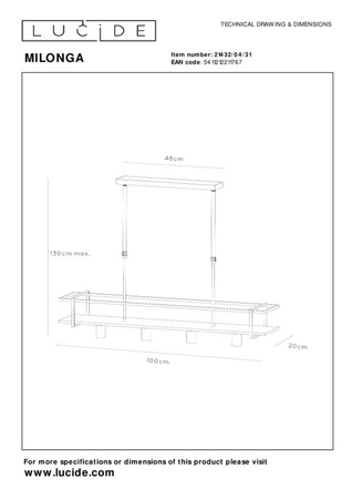 Lampa wisząca Lucide MILONGA 21432/04/31 biały