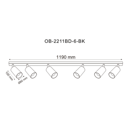 Kinkiet Zuma Line OB-2211BD-6-BK REN LISTWA CZARNA/BLACK