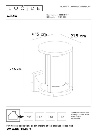 Lampa zewnętrzna Lucide CADIX 15803/01/30 czarny