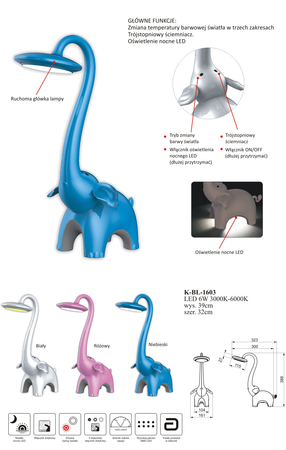 Lampka K-BL-1603 SŁONIK niebieska