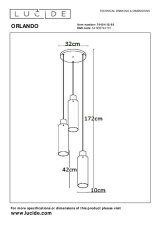 Lampa wisząca Lucide ORLANDO 74404/13/65 czarny