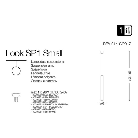 Lampa wisząca IdealLux 104935 Look SP1 SMALL Bianco