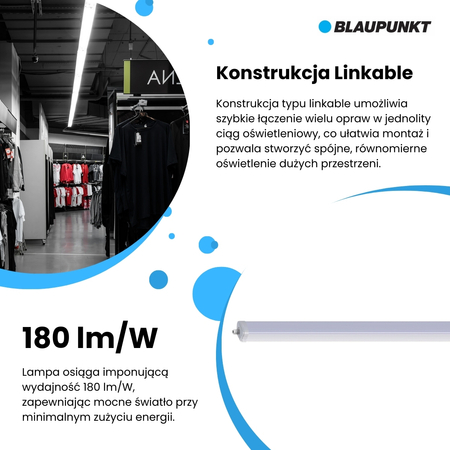 Blaupunkt Lampa liniowa LED Longer Max 180lm/W 120cm 30W 5400lm