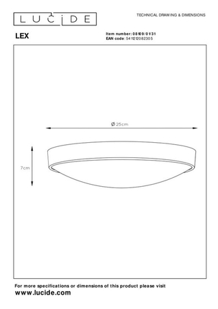Lampa sufitowa Lucide LEX biały 8109/01/31