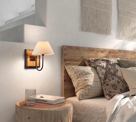 Lampa ścienna JIPS 1xE14 czarny, naturalny drewniany