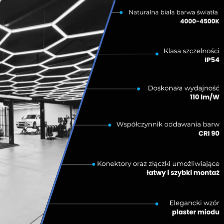 Lampa LED Hexagon Blaupunkt 43W geometryczny panel sufitowy led 4000K CRI90 w kształcie plastra miodu