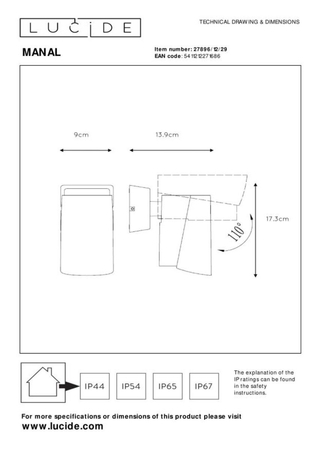 Lampa zewnętrzna Lucide MANAL 27896/12/29 czarny