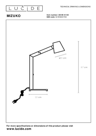 Lampa biurkowa Lucide MIZUKO czarny 20610/01/30