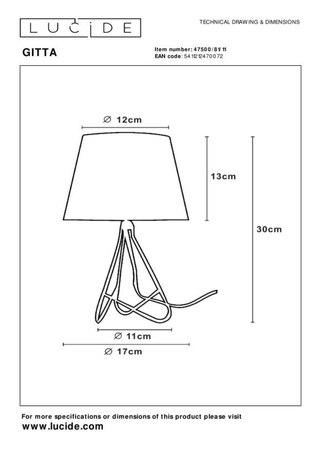 Lampa stołowa Lucide GITTA czarny/srebrny 47500/81/11