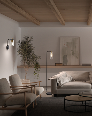 Lampa podłogowa TRIEL czarny, mosiądz antyczny 1xE27