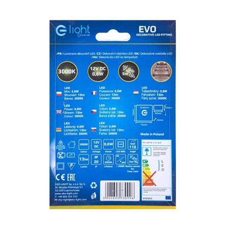 Eko-Light Oprawa schodowa EVO Barwa Ciepła 3000K EKS0910 BIAŁY / SREBRNY