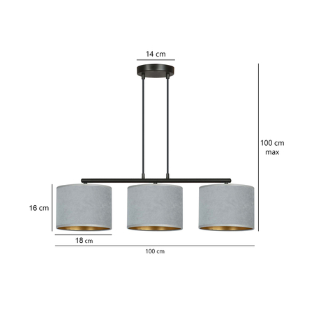 Lampa wisząca HILDE 3 BL GRAY Emibig 1050/3 czarny/chrom