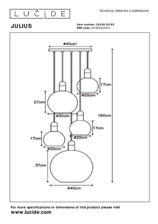 Lampa wisząca Lucide JULIUS 34438/05/65 czarny