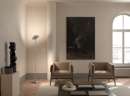 Lampa podłogowa ARO chrom matowy LED 40W+7W CCT 2700K-3500K-4000K, ściemnianie