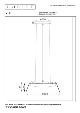 Lampa wisząca Lucide VIXI 25415/45/65 czarny