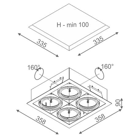 Lampa wpuszczana AQForm Squares 111 x 4 Sq Recessed Biały Struktura