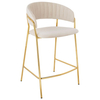 Krzesło barowe MARGO 65 beżowe - welur, podstawa złota