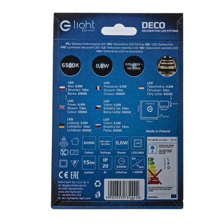 Eko-Light Oprawa schodowa DECO Barwa Zimna 6500K EKS4444 BIAŁY / SREBRNY