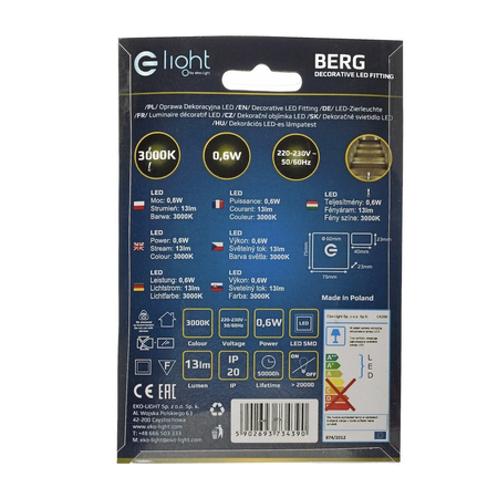 Eko-Light Oprawa schodowa BERG Barwa Ciepła 3000K EKS4390 BIAŁY / SREBRNY