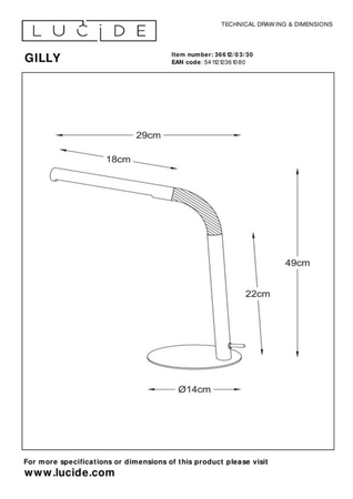 Lampa biurkowa Lucide GILLY 36612/03/30 czarny