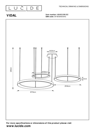 Lampa wisząca Lucide VIDAL 46403/99/02 złoty