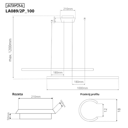 Lampa wisząca LINEA No.2B 100cm 3k czarna Altavola Design