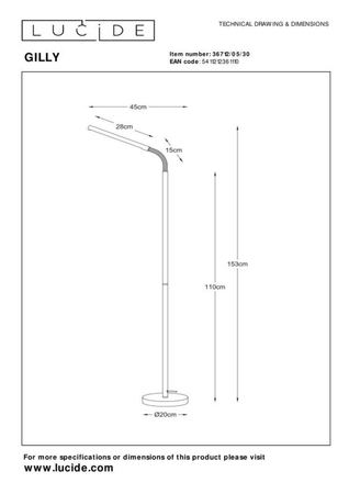 Lampa podłogowa Lucide GILLY 36712/05/30 czarny