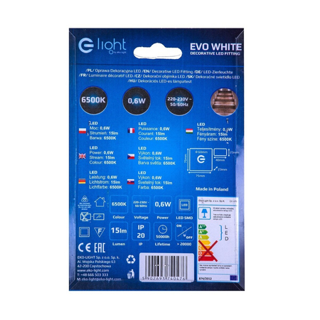 Eko-Light Oprawa schodowa Evo Barwa Zimna 6500K Biały EKS0476 BIAŁY