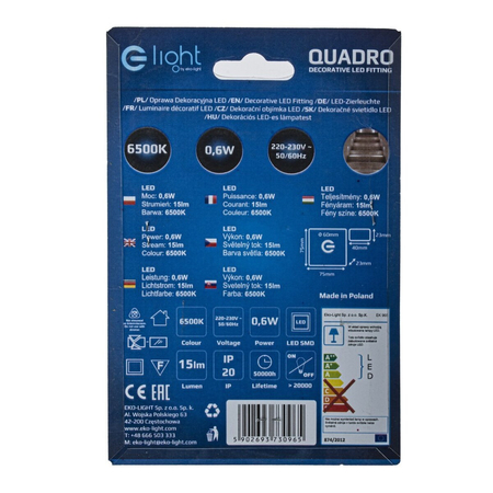 Eko-Light Oprawa schodowa QUADRO Barwa Zimna 6500K EKS0965 BIAŁY / SREBRNY