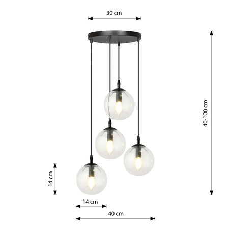 Lampa wisząca COSMO 4 BL PREMIUM TRANSPARENT Emibig 711/4PREM czarny
