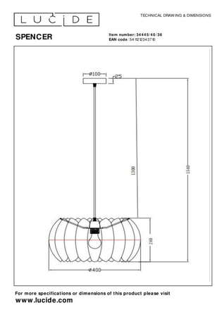 Lampa wisząca Lucide SPENCER 34445/40/36 czarny