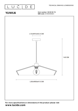 Lampa wisząca Lucide YUNKAI 10413/50/72 drewniany