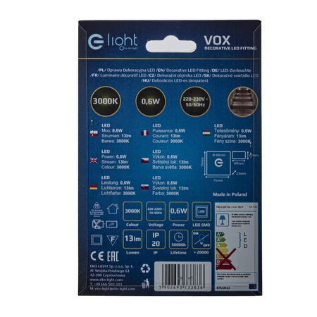 Eko-Light Oprawa schodowa VOX Barwa Ciepła 3000K EKS3836 BIAŁY / SREBRNY