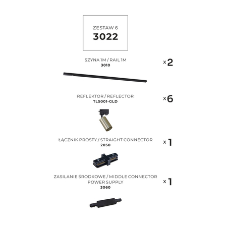 Zestaw szynowy Zuma Line 3022 ZESTAW 6 SZYNOPRZEWODY BLACK/GOLD JEDNOOBWODOWY
