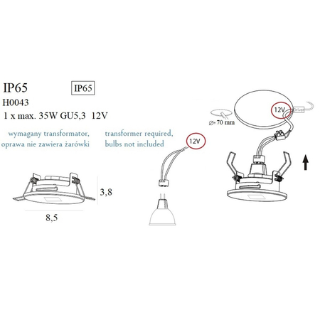 MAXLIGHT H0043 OPRAWA WPUSTOWA OKRĄGŁA IP65 CHROM