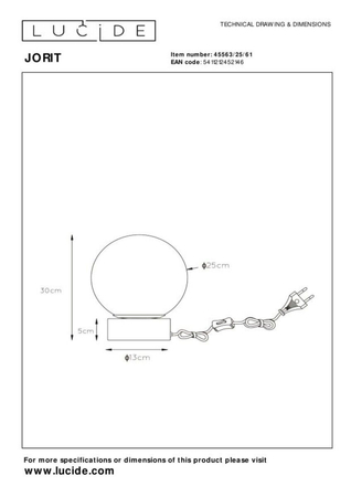 Lampa stołowa Lucide JORIT 45563/25/61 złoty